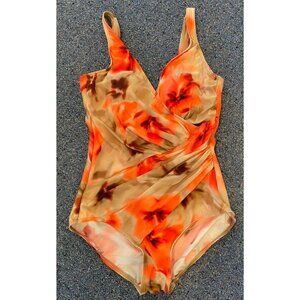 Miraclesuit Bathing Suit Swim One Piece Ruched Side Coral Orange Tan 14